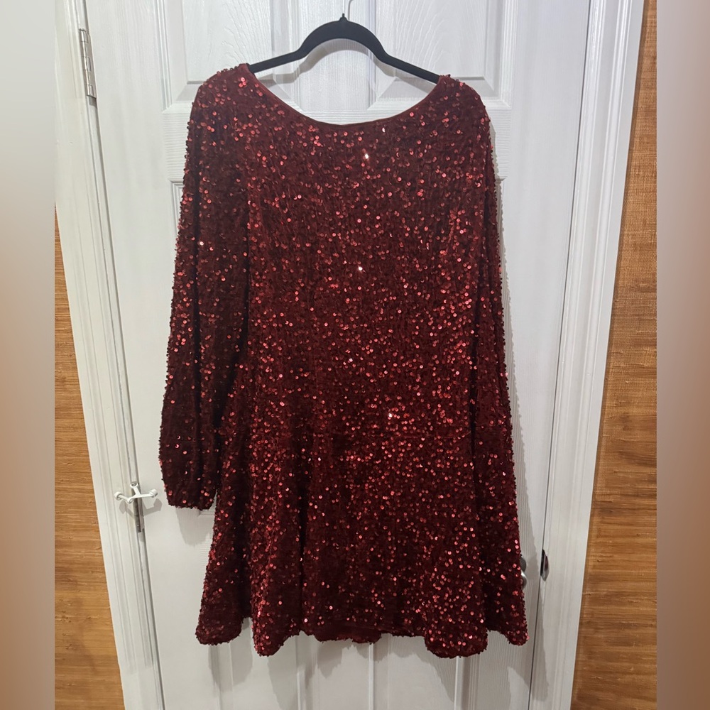 Burgundy Sequin Long Sleeve Party Dress